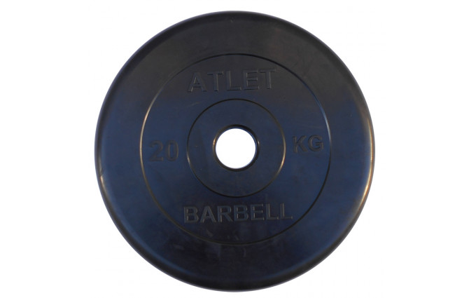 Диск обрезиненный, чёрного цвета, 51 мм, 20 кг Atlet Диск обрезиненный, чёрного цвета, 51 мм, 20 кг Atlet